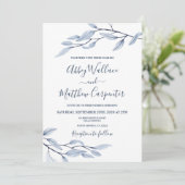 Dustoerblauwe botanische huwelijksuitnodiging kaart (Staand voorkant)