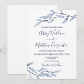 Dustoerblauwe botanische huwelijksuitnodiging kaart (Voorkant / Achterkant)