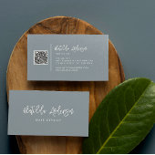 Dustoomblauw modern, minimaal script QR CODE Visitekaartje