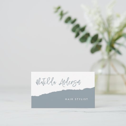 Dustoomblauw modern, minimaal script QR CODE Visitekaartje (Staand voorkant)