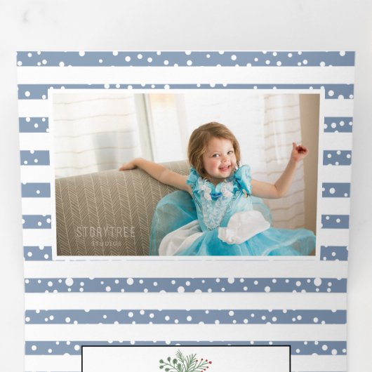 Dustroomblauwe foto van de kerstvakantie met besse drieluik wenskaart (Binnenzijde eerst)