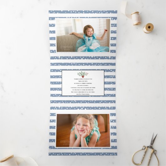 Dustroomblauwe foto van de kerstvakantie met besse drieluik wenskaart (Binnen)