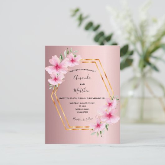 Dustroze bruinkgoudbruidebruidebruidsuitnodiging briefkaart (Staand voorkant)