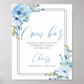 Dustu blue floral Silver geometrisch open staaftek Poster (Voorkant)