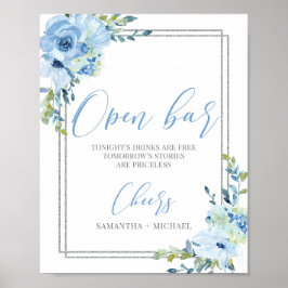 Dustu blue floral Silver geometrisch open staaftek Poster