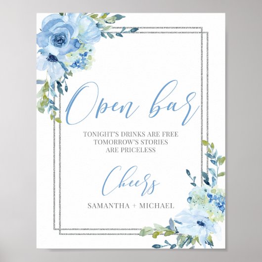 Dustu blue floral Silver geometrisch open staaftek Poster (Voorkant)