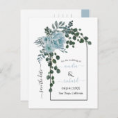 Dustum blauwe bloemen bruiloft Bespaar op datum Briefkaart (Voorkant / Achterkant)