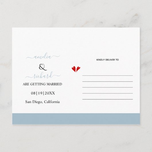 Dustum blauwe bloemen bruiloft Bespaar op datum Briefkaart (Achterkant)