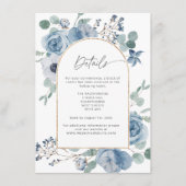 Dustum blue floral waterverf trouwgegevens informatiekaartje (Voorkant)