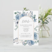 Dustum blue floral waterverf trouwgegevens informatiekaartje (Staand voorkant)