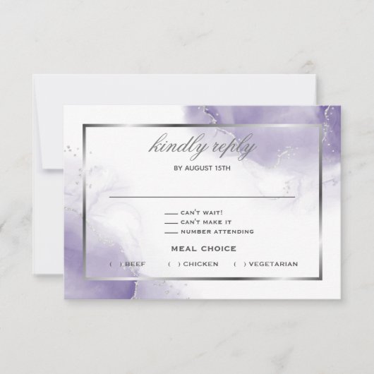 Dusty Amethyst Paarse Script Silver RSVP-kaart RSVP Kaartje (Voorkant)