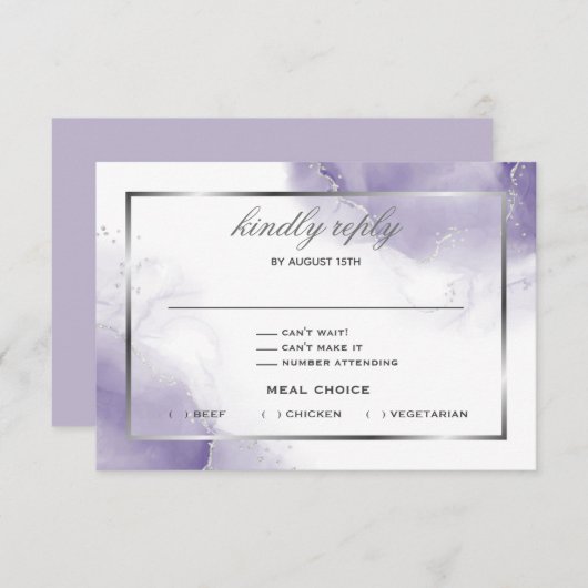 Dusty Amethyst Paarse Script Silver RSVP-kaart RSVP Kaartje (Voorkant / Achterkant)