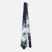 Dusty and Navy Blue Botanical Floral Wedding Stropdas (Voorkant)