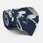 Dusty and Navy Blue Botanical Floral Wedding Stropdas (Opgerold)