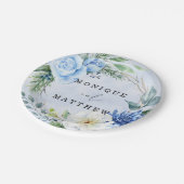 Dusty and Navy Blue Floral Wedding Papieren Bordje (Gekanteld)