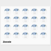 Dusty and Navy Blue Floral Wedding Ronde Sticker (Vel)