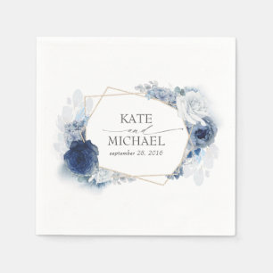 Dusty and Navy Blue Floral Wedding Servet