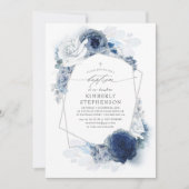 Dusty and Navy Blue Flowers Elegant Modern Baptism Kaart (Voorkant)
