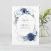 Dusty and Navy Blue Flowers Elegant Modern Baptism Kaart (Staand voorkant)