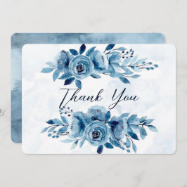 Dusty and Navy Blue Paint Peony Wedding Bedankt Kaart