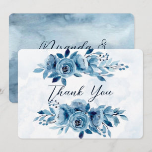 Dusty and Navy Blue Paint Peony Wedding Bedankt Kaart