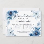Dusty and Navy Blue Peony Rehearsal Dinner Kaart (Voorkant)