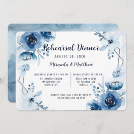 Dusty and Navy Blue Peony Rehearsal Dinner Kaart