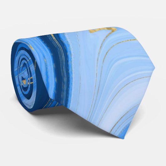 Dusty and Navy Gold Agate Waterverf Wedding Stropdas (Opgerold)