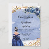 Dusty and Navy Gold Girl Quinceanera Birthday Kaart (Voorkant)