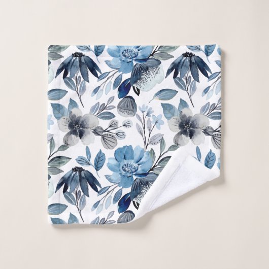 Dusty Baby Blue Floral Pattern Bad Handdoek (Wasdoekje)