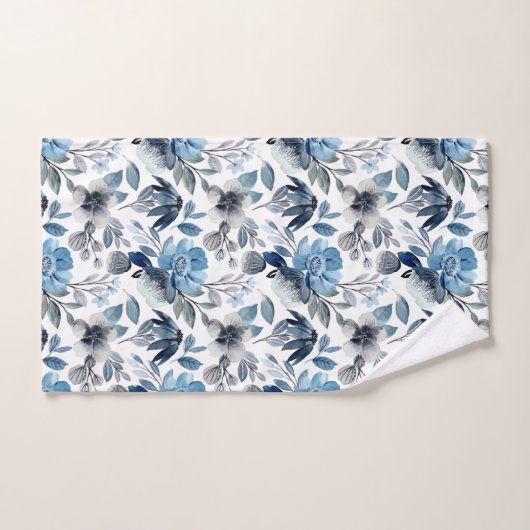 Dusty Baby Blue  Floral Pattern Bad Handdoek (Handdoek)