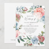 Dusty Baby Blue & Roze Blush 2 Floral Weddenschap Kaart (Voorkant / Achterkant)