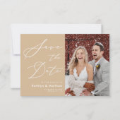 Dusty Beige Elegant Script Modern Photo Wedding Save The Date (Voorkant)