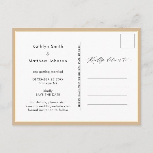 Dusty Beige Elegant Script Wedding Save the Date Aankondigingskaart (Achterkant)