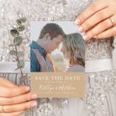 Dusty Beige Modern Typography Simple Photo Wedding Aankondigingskaart