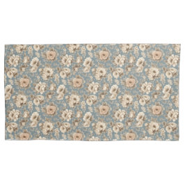 Dusty Biue met Ivoor Rozen Bloemen Kussensloop