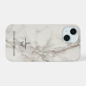 Dusty black and white marble glitter personalized  iPhone 15 case (Achterkant horizontaal)
