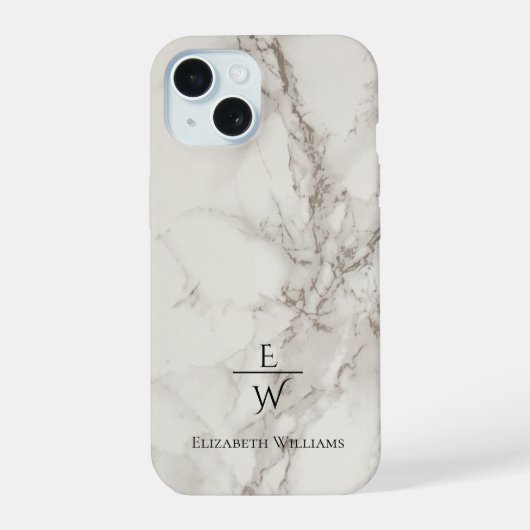 Dusty black and white marble glitter personalized  iPhone 15 case (Achterkant)