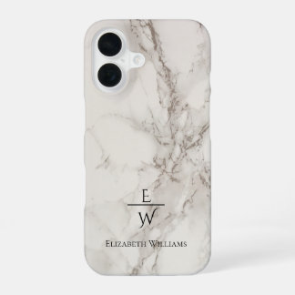 Dusty black and white marble glitter personalized  iPhone 16 hoesje