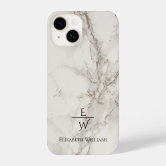 Dusty black and white marble glitter personalized  iPhone 14 hoesje