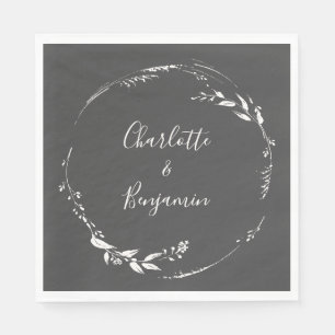 Dusty Black Floral Wreath Calligraphy Personalized Servet