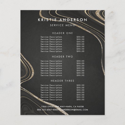 Dusty Black Gold Fluid Pattern Pricing & Services Flyer (Voorkant)