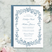 Dusty Blauw  Bloemen Elegant Script Bruiloft Kaart