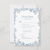 Dusty Blauw  Bloemen Elegant Script Bruiloft RSVP Kaartje (Voorkant)