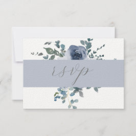 Dusty Blauw Bloemen en Grijs Bruiloft RSVP Kaart