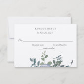 Dusty Blauw Bloemen en Grijs Bruiloft RSVP Kaart (Achterkant)