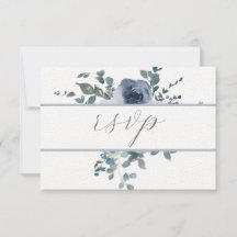 Dusty Blauw Bloemen en Grijs Bruiloft RSVP