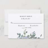 Dusty Blauw Bloemen en Zwart Bruiloft RSVP Kaart (Achterkant)