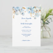 Dusty Blauw Bloemen Goud Bruiloft 2 Kaart (Staand voorkant)