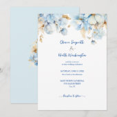 Dusty Blauw Bloemen Goud Bruiloft 2 Kaart (Voorkant / Achterkant)